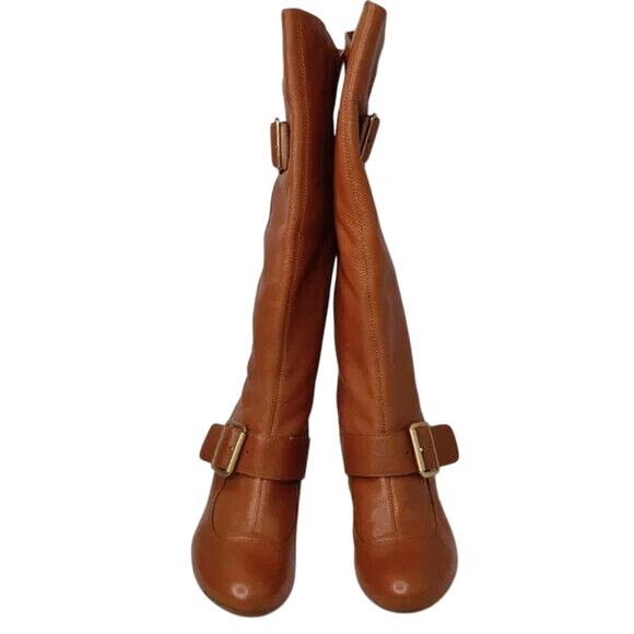 Y2K Tan Leather BCBG Knee High Boots Size 7B - Picture 2 of 8